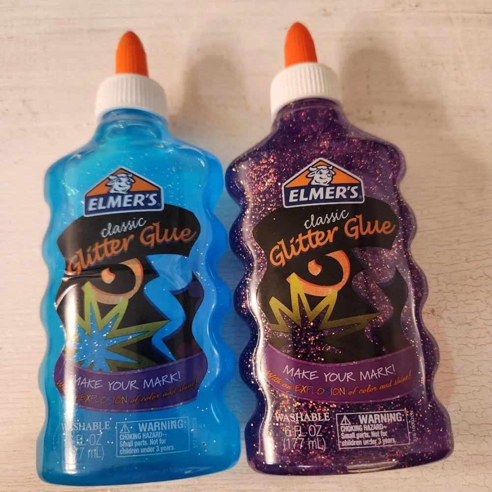 New 2x Elmer's Liquid Glitter Glue Blue Purple School supplies Slime arts crafts